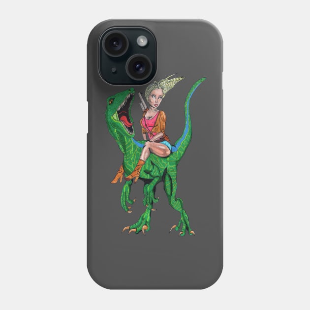 Woman Riding Velociraptor Phone Case by FilMate