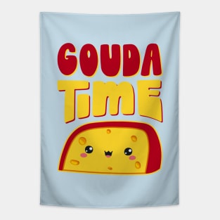 Gouda Time! Funny Kawaii Cheese Lover Pun Tapestry