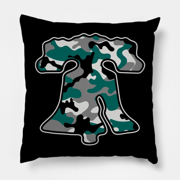 Philadelphia Green and White Liberty Bell Camo Philly Fan Favorite Pillow by TeeCreations