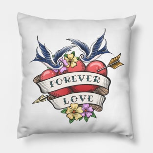 Two Hearts Pierced By Arrow with hand made Lettering Together Forever. Tattoo Hearts With Flower Pillow