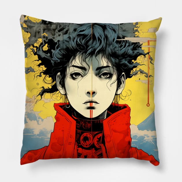 Androgynous Person: Celestial Ambiguity on a Dark Background Pillow by Puff Sumo