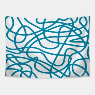 Blue random abstract doodle lines pattern Tapestry