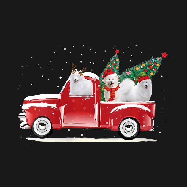 Womens Samoyed Christmas Red Truck Pick Up Tree by MonataHedd