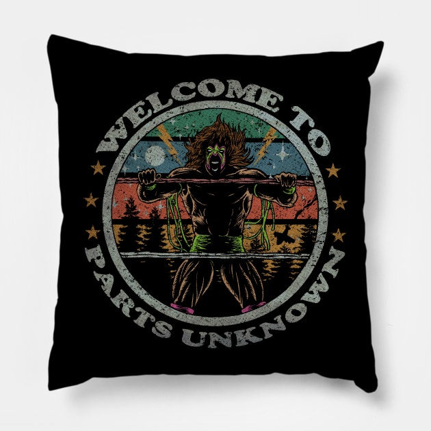 WELCOME TO PARTS UNKNOWN Pillow by joeyjamesartworx