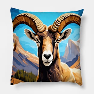 Cartoon Of A Colorado Bighorn Sheep Blue Columbine Pillow