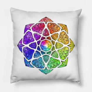 Rainbow Watercolor Crystal Mandala - Black Outline Pillow