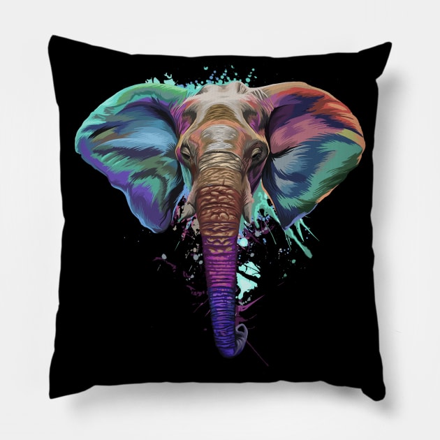 Splash Art Elephant T Shirt | Gifts for Elephant lovers Pillow by Madfido