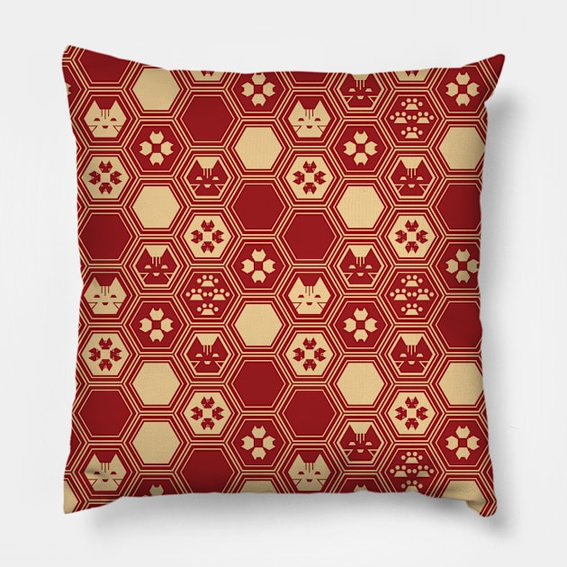 Cattern - Kikkou Cat Traditional Pattern [Red and Orange] Pillow by wanderingkotka