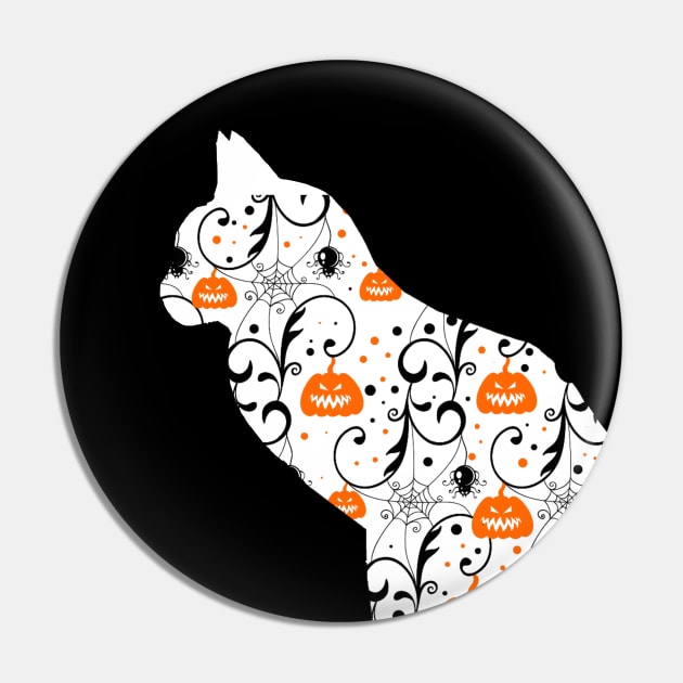 Halloween White Cat With Pumpkin Pin by anbartshirts