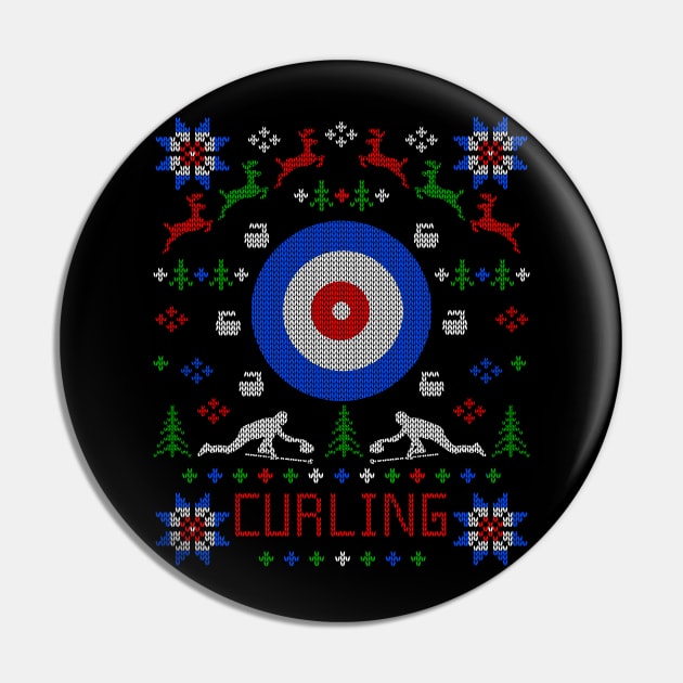 Curling Ugly Christmas Sweater Party Design Pin by TeeCreations