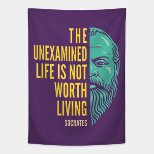 Socrates Portrait & Inspirational Quote: The Unexamined Life (color version) Tapestry