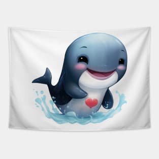 Valentine Whale Holding Heart Tapestry