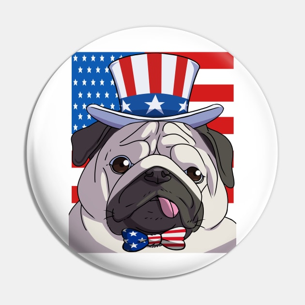 Pug 4th Of July American Flag Pin by Noseking