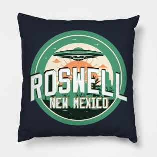 Roswell New Mexico Retro Spaceship Logo Pillow