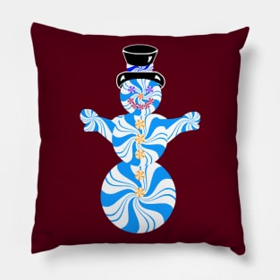 Blue Peppermint Holiday Snowman Pillow