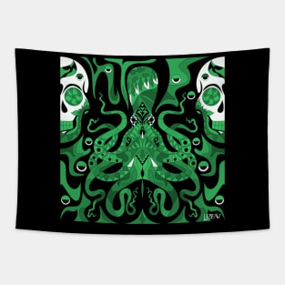 the monster in the ocean kraken squid ecopop in totonac pattern Tapestry