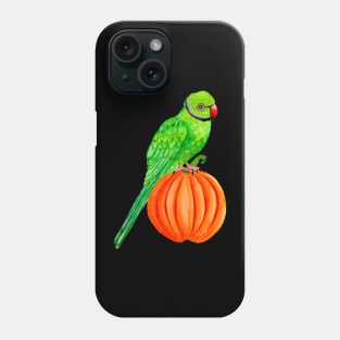 Cute Halloween Ringneck Parrot on Autumn Pumpkin Phone Case