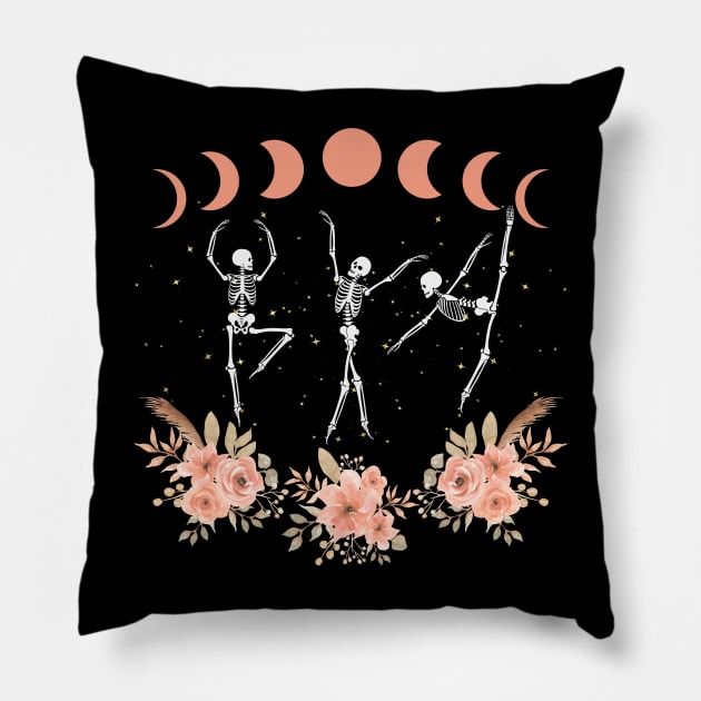 Dancing Skeletons Fall Boho Aesthetic Pillow by MalibuSun