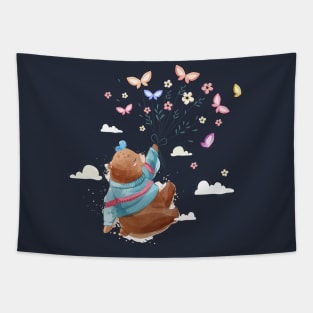 bear flying with butterflies Tapestry