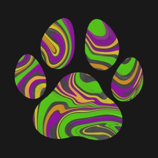 Green and Purple Witch's Brew Halloween Cat Paw Liquid Marble Design T-Shirt