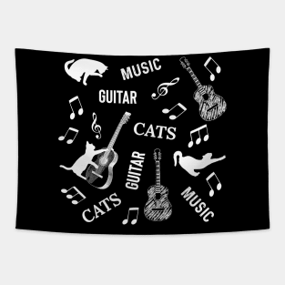 Cats, guitars and music pattern. Tapestry
