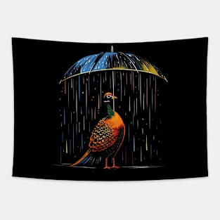 Pheasant Rainy Day With Umbrella Tapestry