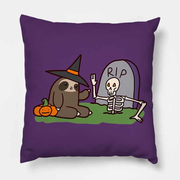 Sloth and Spooky Skeleton Pillow by saradaboru