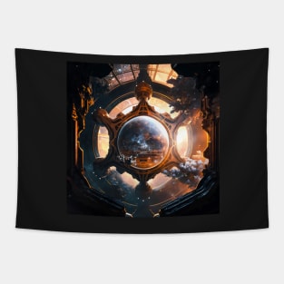 Golden Space Station Tapestry