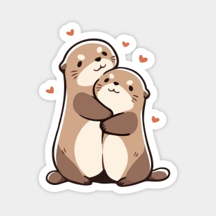 Two Cute Sea Otters Hugging - Love Magnet