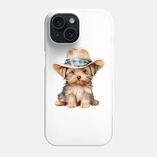 Watercolor Yorkshire Terrier Dog in Straw Hat Phone Case