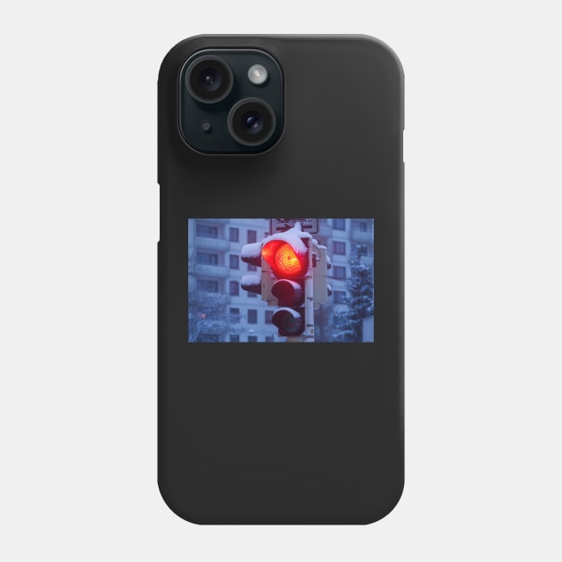 Traffic lights, traffic lights, snow, winter, dusk, evening Phone Case by Kruegerfoto