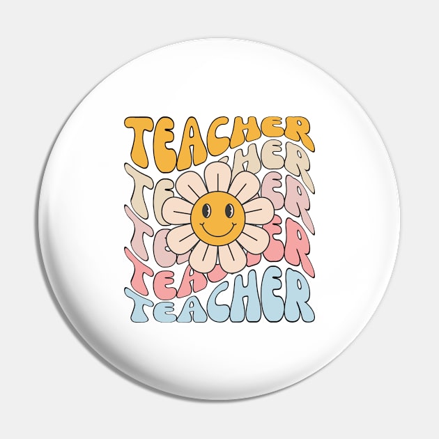 Retro Teacher Daisy Colorful - Elementary School Teacher Pin by StarMa