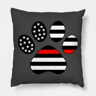 Thin Red Line Firefighter Paw Print Pillow