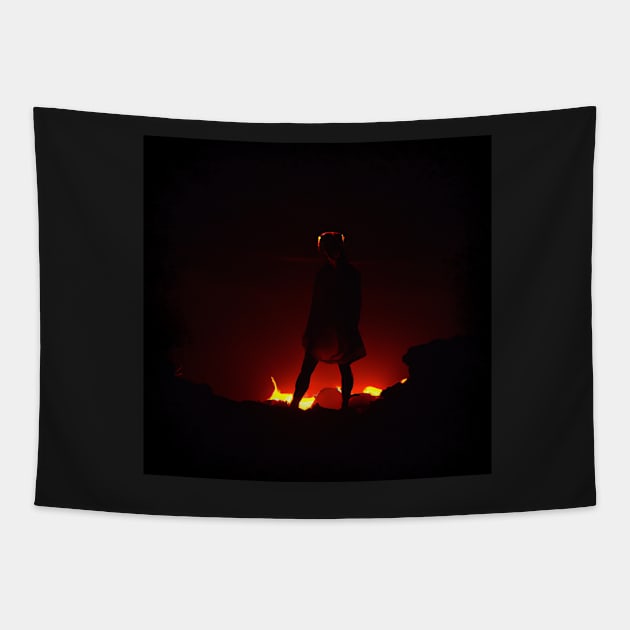 Girl in front of volcanic eruption Tapestry by Right-Fit27