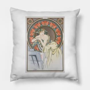 Mucha, Red Hibiscus Pillow