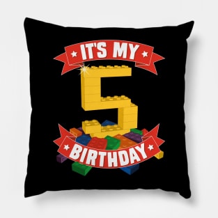 It's My Birthday 5th Years Old Block Building Boys Girls Pillow