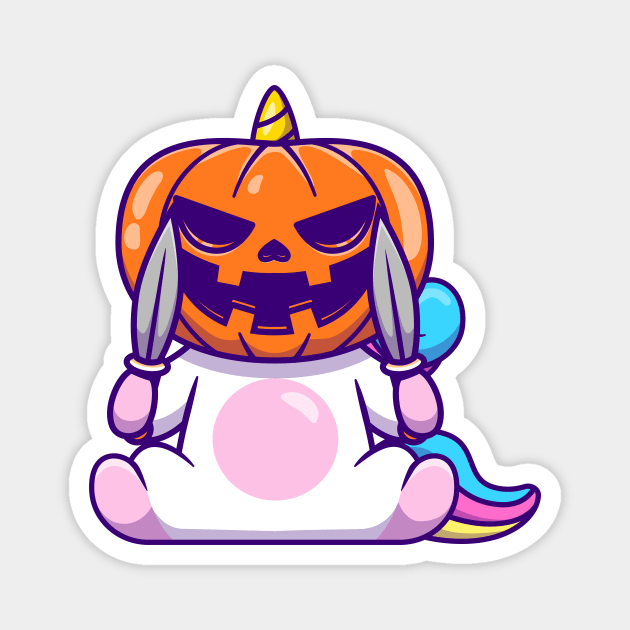 Cute Unicorn Wearing Halloween Pumpkin Mask With Knife Magnet by Catalyst Labs