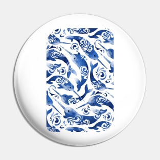 Whimsical Navy Blue Nursery Narwhals Pin