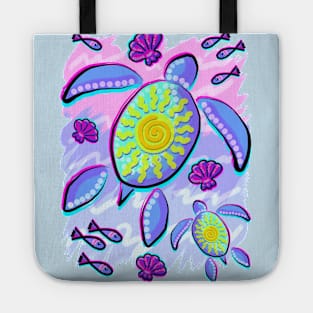 Sea Turtle and Sun Abstract Glitch Ultraviolets Tote