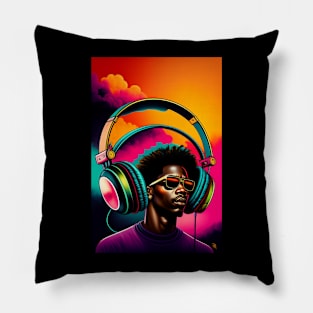 Black man listen to music graphic design artwork Pillow