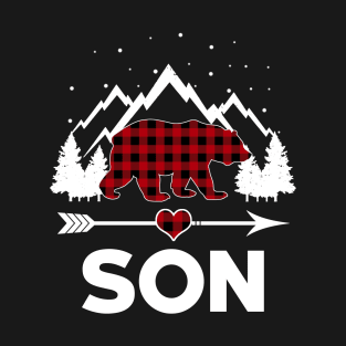 Son Bear Buffalo Plaid Matching Family Christmas Pajama T-Shirt