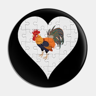 Jigsaw  Rooster Heart Design - Farm Animals Rooster Pin