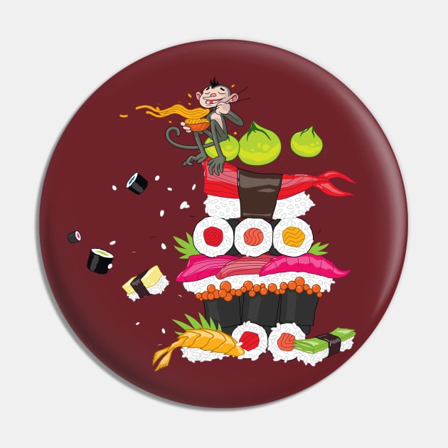 monkey eating shushi Pin by Mako Design 