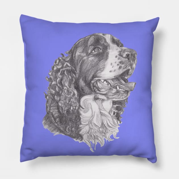 Classic English Springer Spaniel Dog Profile Drawing Pillow by lalanny