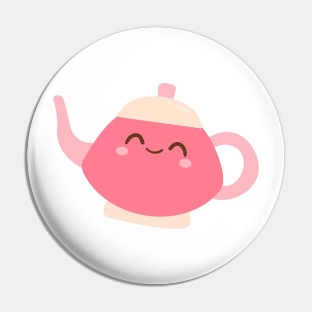 Cute Pink Tea-Pot Kawaii Pin by IstoriaDesign