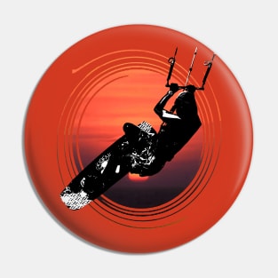 Kitesurf Action Artistic Kitesurfer Silhouette Sunset Pin