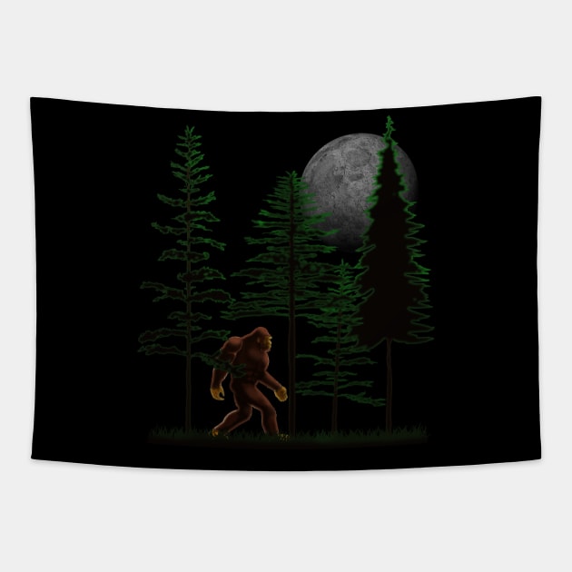 Sasquatch Bigfoot Hiding In Forest Tapestry by macdonaldcreativestudios