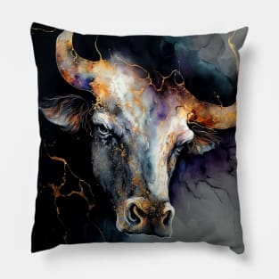 The Bull Head - Semi Abstract Alcohol Ink Resin Art Pillow