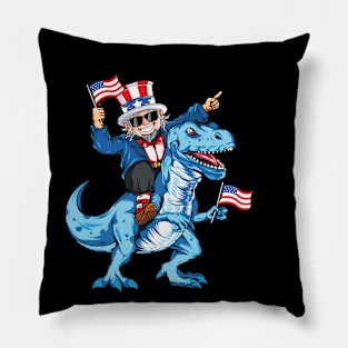 Uncle Sam Riding Dinosaur 4th Of July Pillow