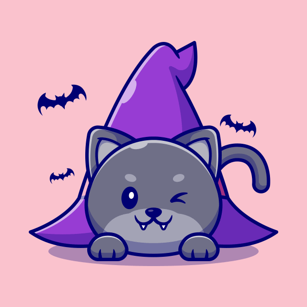 Cute Witch Cat Laying Under Witch Hat Cartoon by Catalyst Labs